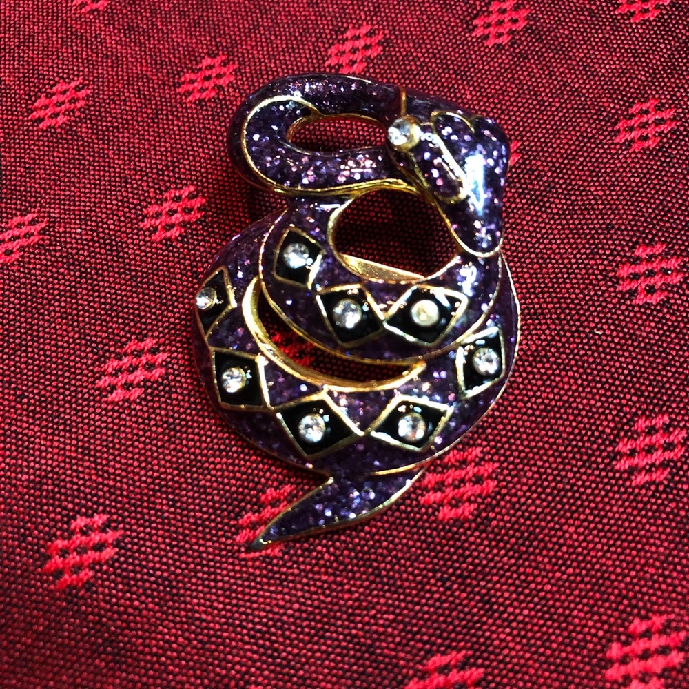 Purple enamel and rhinestone snake pin/brooch